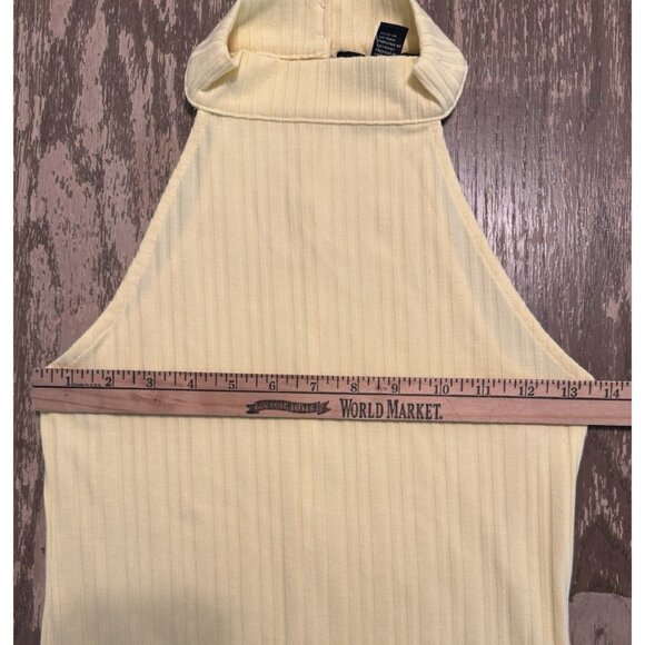Forever 21 Butter Pastel Yellow Mini Halter Dress Bodycon NWT Ribbed SMALL - Picture 3 of 11